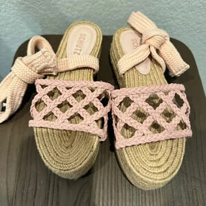 Schutz Braided Ankle-Tie Platform Sandal, Size 6